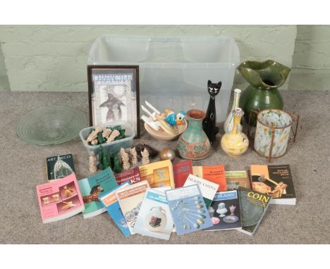 A quantity of mixed collectables including resin oriental chess pieces, ceramic vases including Drioli examples, Dinky Star T