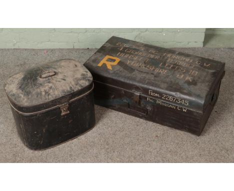 An Oriental Steel Trunk Co: Rangoon trunk along with a metal hat box.  