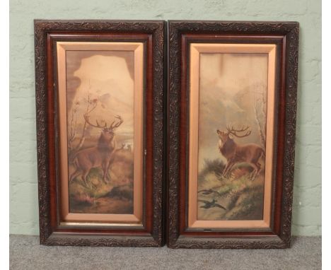 Two framed R. Cleminson signed prints titled 'The Challenge' and 'On The Alert' depicting a stag. Approx. dimensions includin