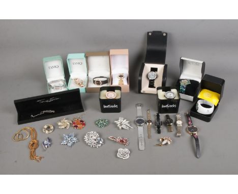 A collection of mostly costume jewellery and wristwatches to include Thomas Sabo Bon Voyage silver bracelet, Rado, Rotary, Br