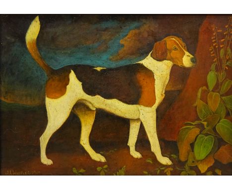 Portrait of a Hound, 20th century oil on canvas after J A Wheeler, bears signature 24cm x 34cm Condition Report Click here fo