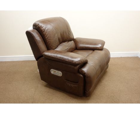 La-z-boy electric reclining armchair with speakers, Bluetooth connectivity, fridge and massage unit, upholstered in a chocola