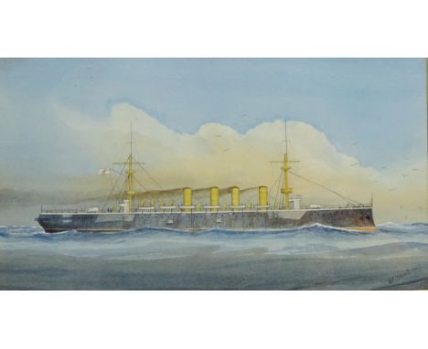 British Steam Battleship Portrait, watercolour bears signature W F Mitchell and date 1902, 29cm x 45cm Condition Report Click
