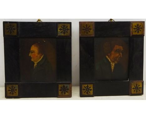 Portrait of Gentlemen, 19th/20th century oils on panel unsigned 11cm x 8cm in matching frames (2) Condition Report Click here