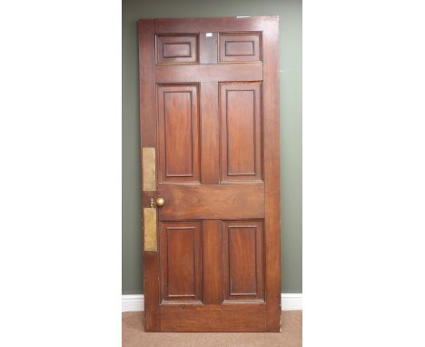 Mahogany six panel door, brass push plates and handle, W90cm, H204cm Condition Report Click here for further images, conditio