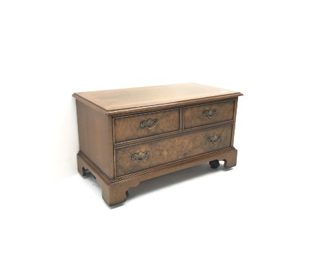 Geoffrey Benson Georgian style walnut TV cabinet with burr walnut up and over front, bracket supports on castors, W82cm, H47c