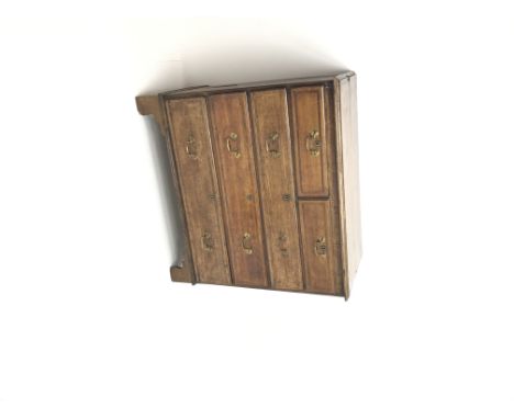 George III inlaid oak chest, two short and three long drawers, bracket supports, W112cm, H108cm, D56cm Condition Report Click