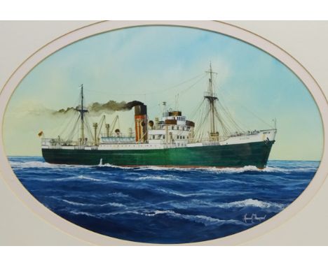 Adrian Thompson (British 1960-): Ship's Portrait - 'Rialto', oval watercolour signed 27.5cm x 40cm  Condition Report Click he