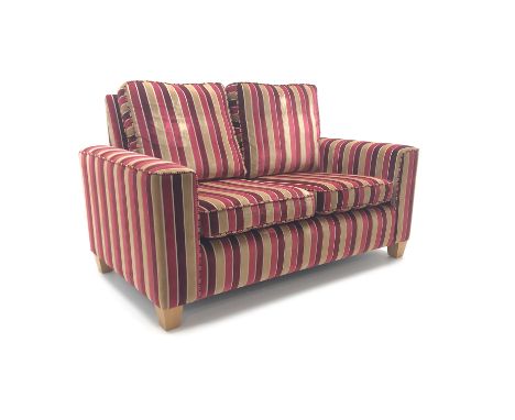 Two seat sofa, upholstered in red and gold striped fabric, W160cm Condition Report Click here for further images, condition, 