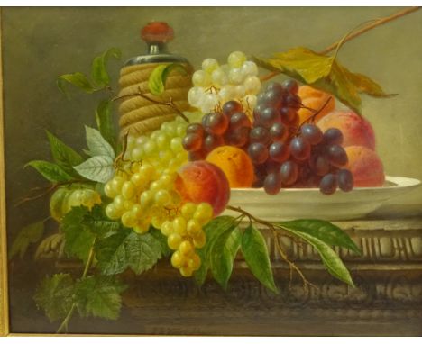 After Sebastian Theodorus Voorn Boers (Dutch 1828-1893): Still Life of a Bowl of Fruit, 19th century oil on wood panel 36cm x