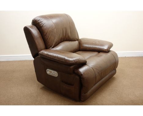 La-z-boy electric reclining armchair with speakers, Bluetooth connectivity, fridge and massage unit, upholstered in a chocola