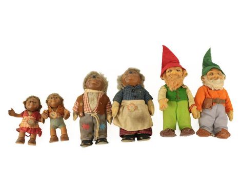 Circa 1950s and Later Composite Steiff Hedgehog Family, 17cm and 11cm; Steiff Gnome Figures Lucki and Pucki, 17.5cm all with 