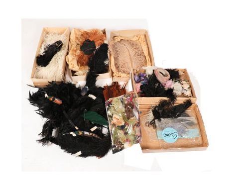 Assorted Early 20th Century Millinery Feathers, including ostrich feathers in black, cream, light brown, other feathers etc (