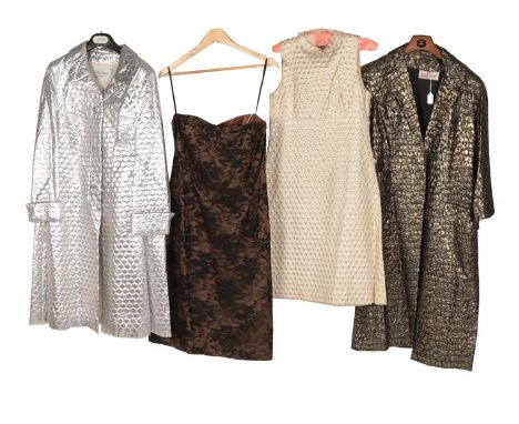 Assorted Circa 1960s Ladies' Evening Wear, comprising a Lee Delman retailed by Brown Muffs of Bradford two piece suit includi