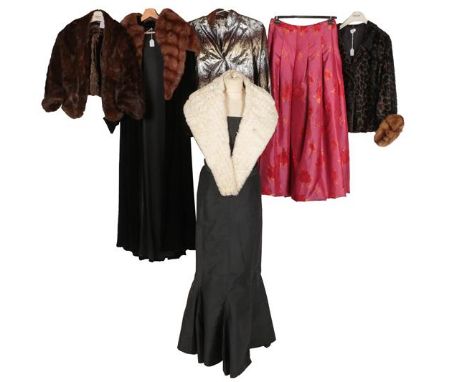 Early 20th Century Costume and Later, comprising a circa 1920s black velvet long evening coat with fur trimmed collar, single