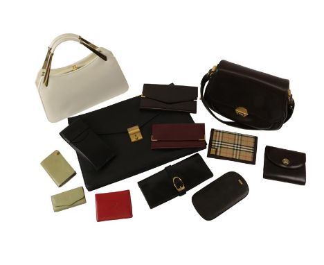 Assorted Modern Leather Goods comprising a brown leather saddle bag style shoulder bag, with gilt metal mounts and leather li