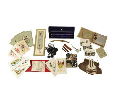 Assorted Woven Pictures and Costume Accessories comprising, five woven portraits by the Silk Picture Weaving Co of King Edwar