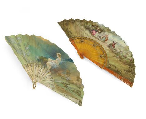 Late 19th Century Art Nouveau Style Fan, on stylised carved mother of pearl sticks and guards decorated with silver and gilt 