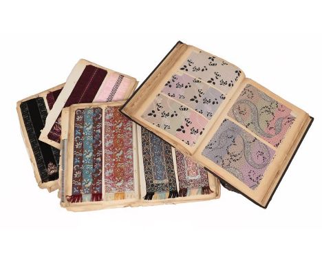 19th Century French Fabric Sample Pattern Book, enclosing printed and woven silks, silk velvets, moire and grosgrain silks, f