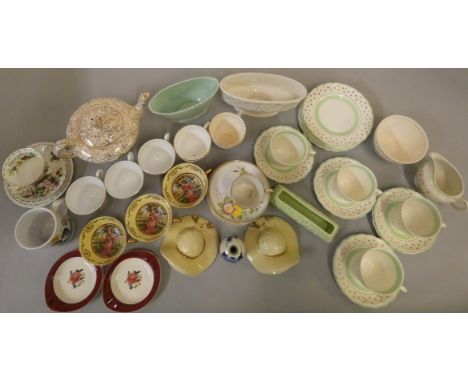 A pair of hand painted Torquay ware plates, a pair of Crown Ducal vases, Royal Copenhagen ware, Carltonware and other china (