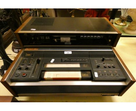 A Rare JVC Model CR6000 E Recorder with Colour TV Tuner TU20E and speaker, c. 1970 together with a quantity of video tapes.