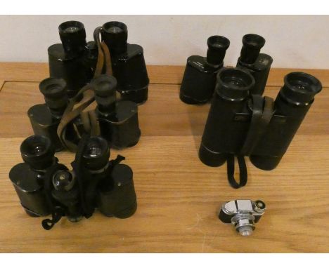 Five binoculars, Carl Zeiss 747446, Ked ashaw 6 x, Lancaster &amp; Thorpe 12 x 40, Hensoldt 6 x 30, an un-named example an mi