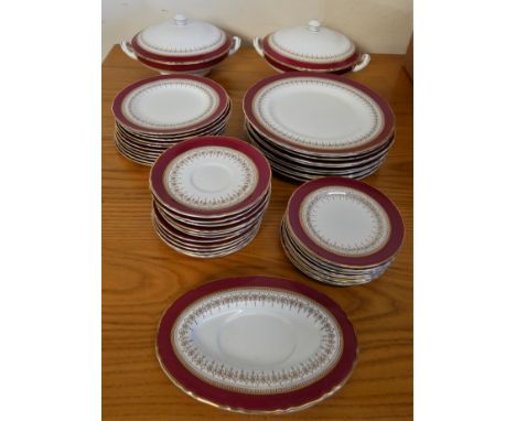 A Royal Worcester Regency pattern part dinner service, 12 x 15cm side plates, 12 saucers, 11 x 20 cm plates, 10 x 27 cm plate