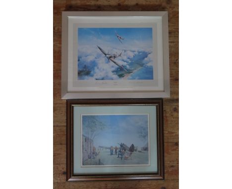 Robert Taylor 1979 'Spitfire' Print signed by Douglas Bader and Johnnie Johnson AND Robert Taylor 'Mosquito' print signed by 