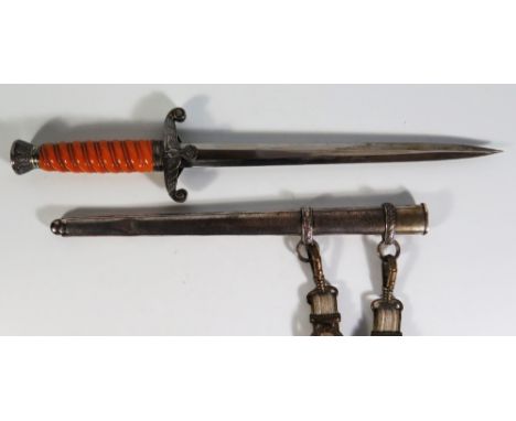 A WWII Nazi German Army Dagger with scabbard and straps (Eickhorn), scabbard with dent