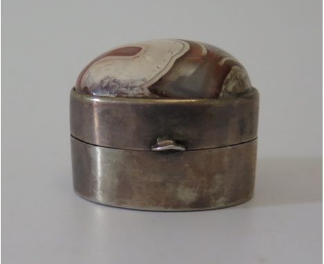 A Tiger Agate Cabochon Patch Box in .800 Silver