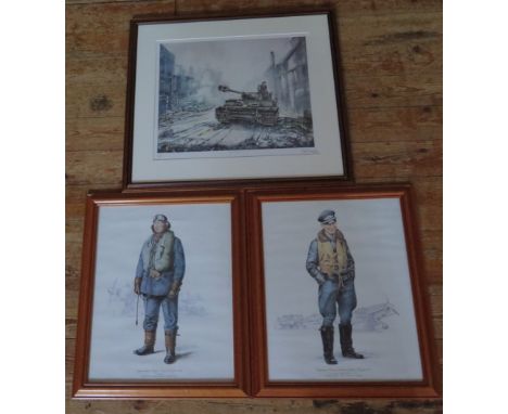 Pair of Limited Edition 'Battle of Britain Enterprises' 1990 framed prints Luftwaffe Captain Joppien and RAF Flight Sergeant 