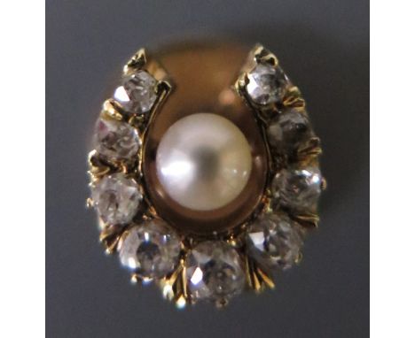 A Nineteenth Century Old Cut Diamond and Pearl Pin in original fitted case