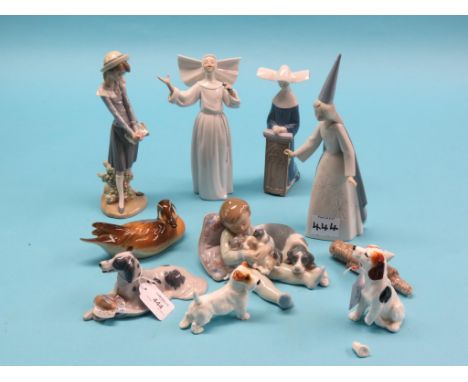 Two Royal Copenhagen animal models, dog and mouse, five Lladro figures, two Royal Doulton dogs and one other item