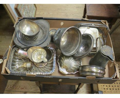 A Victorian oak and silver plated butter dish, cover with acorn handle, engine-turned argyle, and other plated ware