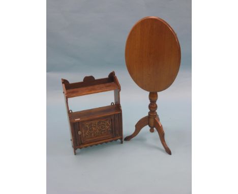 A Victorian mahogany tilt-top occasional table, tripod base, top 1ft. 9in., together with a Victorian walnut wall-hanging she