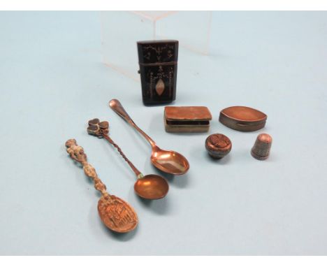 A late Georgian tortoiseshell and silver pique necessaire, incomplete, two small silver boxes, and four other items 