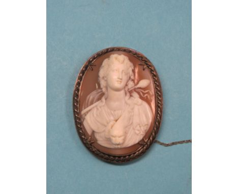 A large silver-mounted cameo brooch, portrait bust of Bacchus, 2.5in.