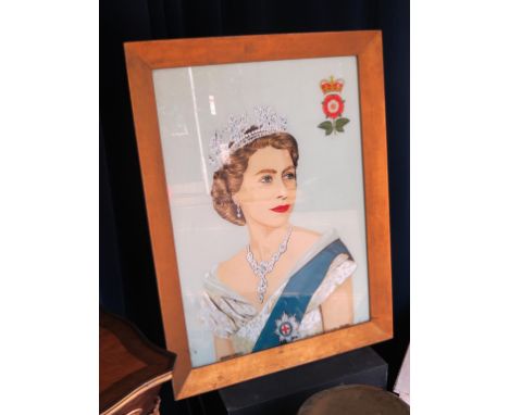 An unusual illuminating sign, opaque glass panel colour-printed with portrait bust of HRH Queen Elizabeth, 29in. high