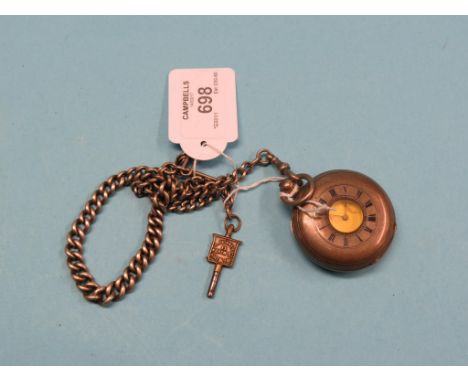 A silver half-hunter pocket watch, on silver chain