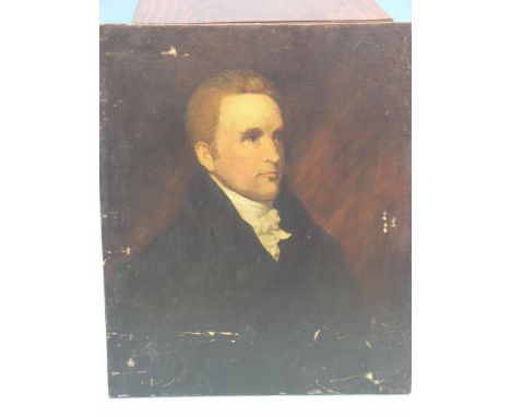 A Victorian oil on canvas - half-length portrait of a gentleman, black jacket and white cravat, unsigned, 30 x 25in. 