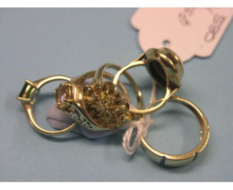 Five various 9ct. gold rings, including large opal and citrine cluster