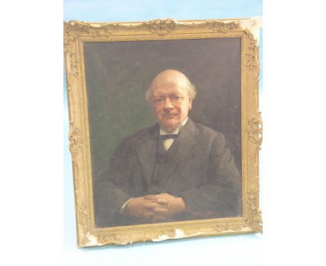 D. Gordon Shields - oil on canvas, portrait of a seated, balding gentleman, signed, 30 x 25in. 