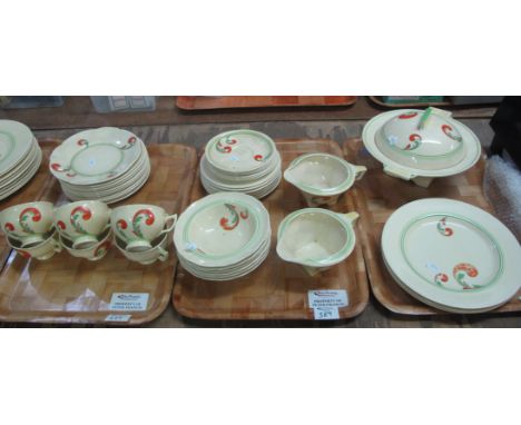 Six trays of Royal Doulton 'Lynn' Art Deco design tea and dinnerware items on a cream ground with multi-coloured foliate deco