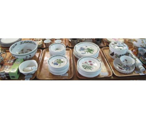 Four trays of Portmeirion pottery 'Botanic Garden' items to include; large pedestal bowl, rolling pin, pestle and mortar, pla