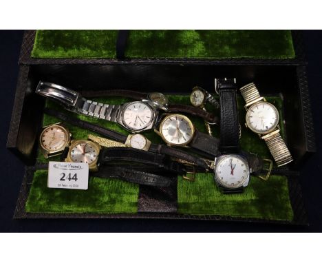 Jewellery box containing various modern and vintage gent's and ladies wristwatches, Rotary, Limit, Regency, Pulsar, Oris etc.