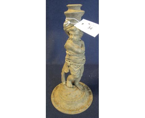 Victorian cast metal figural table lamp base on naturalistic base. (B.P. 24% incl. VAT)