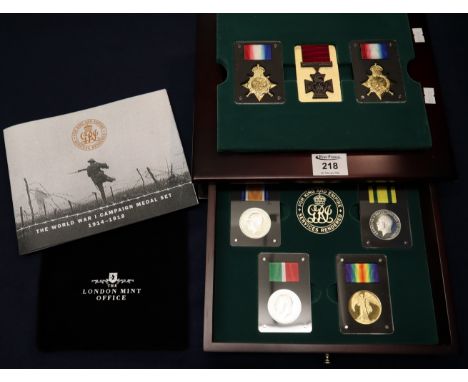 Reproduction medals to include: Victoria Cross and two First World War Stars in glazed case, and others: The World War I Camp