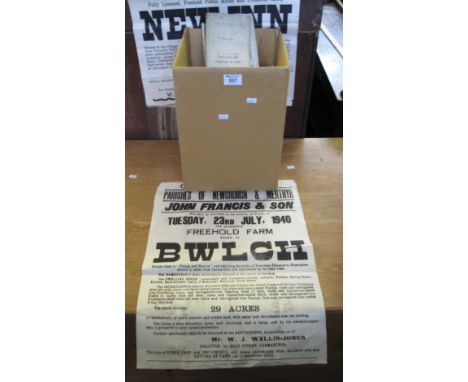 Small box of mostly early 20th Century local interest ephemera to include; various receipts from local businesses, posters fo