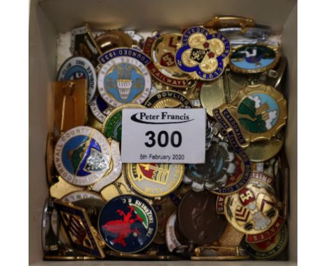 Small box of enamel pin badges, mostly bowling clubs.(B.P. 24% incl. VAT)