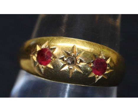 18ct gold ruby and diamond gypsy set ring, 2.8g approx. (B.P. 24% incl. VAT)